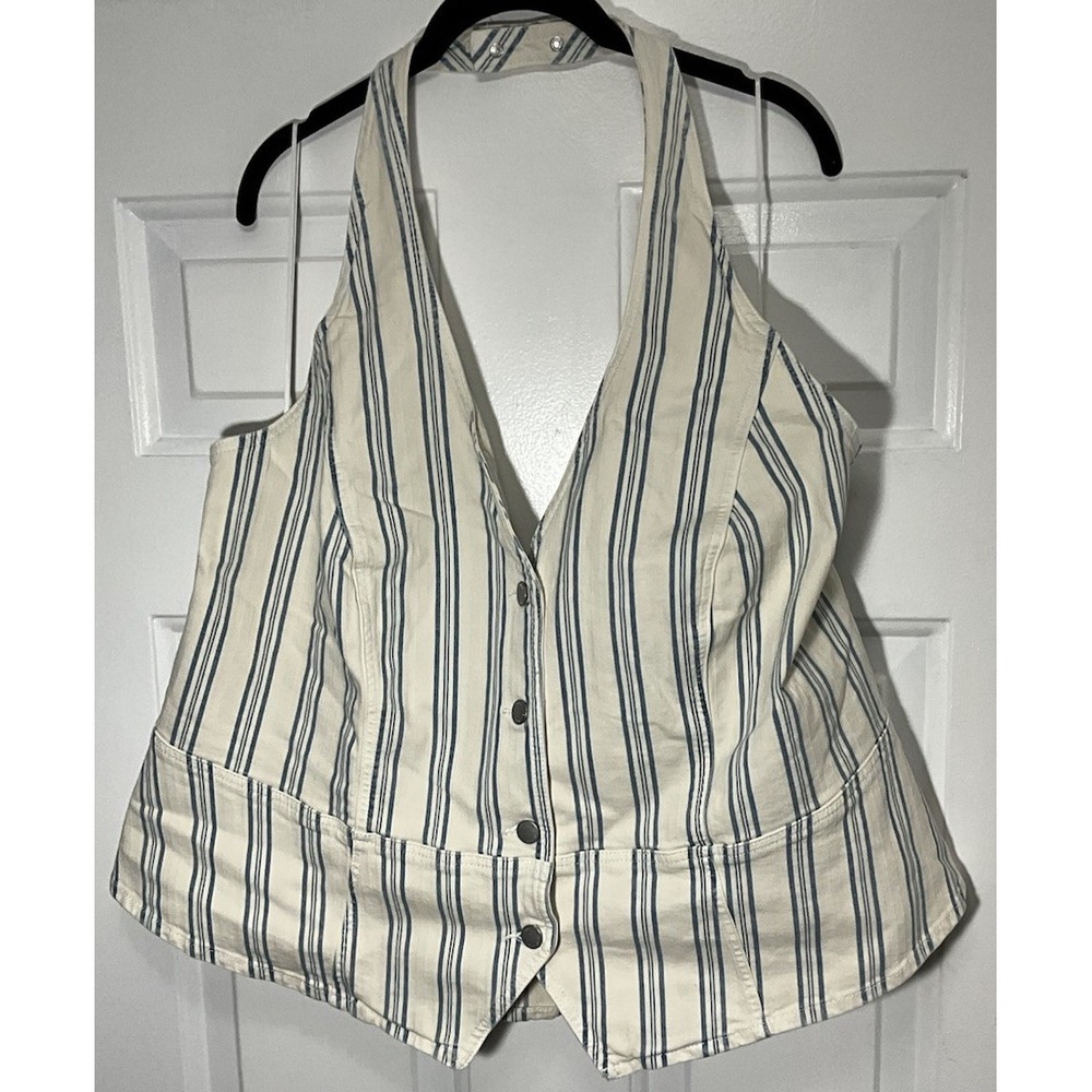 Y2K Style Striped Halter Denim Vest Blue White Festival Summer Women's 2X